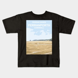 Perran Sands Perranporth Cornwall. Cornish gift Kernow Travel location poster, St Austell Kids T-Shirt